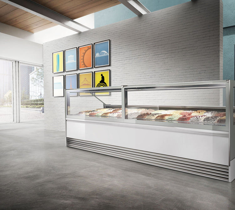 PREMIUM 12 H | Professional Gelato Showcase with Square Glass - 12 Pan
