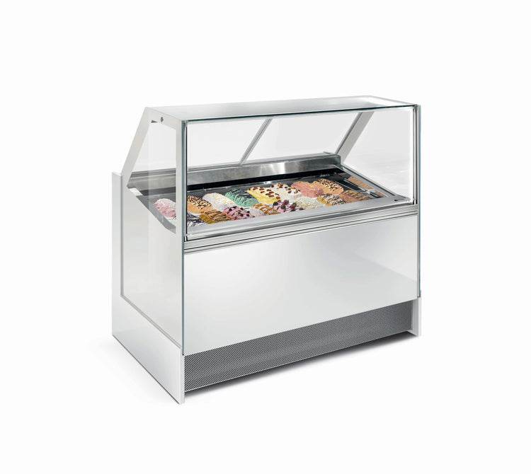 ALBA SQ 100 L | Ventilated Compact Gelato Showcase with Square Glass - 7 Pan