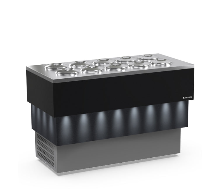 CARRARA DARK 10 | Pozzeti Gelato Showcase with Black Finish - 10 Tub